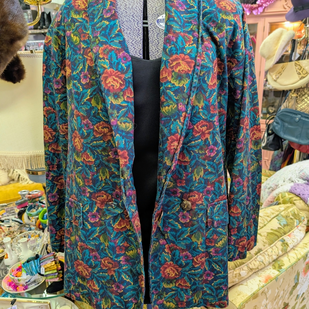 Vintage Ladies Kiks USA Made Floral Blazer Jacket Top Large